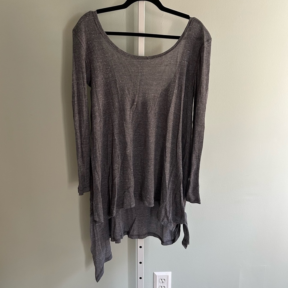 We The Free Gray Asymmetrical Long Sleeve Sweater